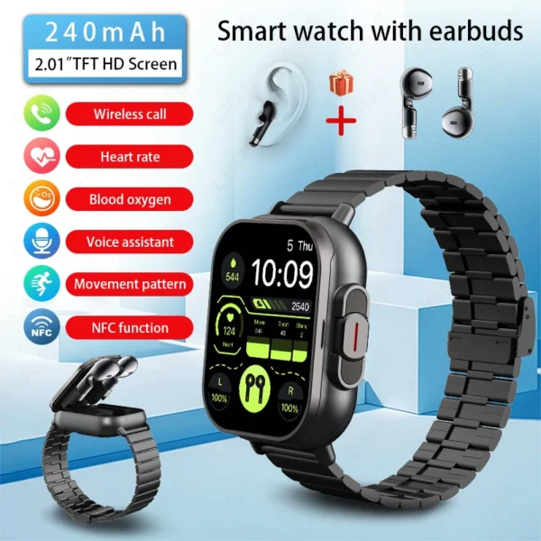 LIGE New TWS Smart Watch Men 2 in 1 With Earbuds Heart Rate Monitor Bluetooth Call Wireless Earphone Music Play Sport Smartwatch