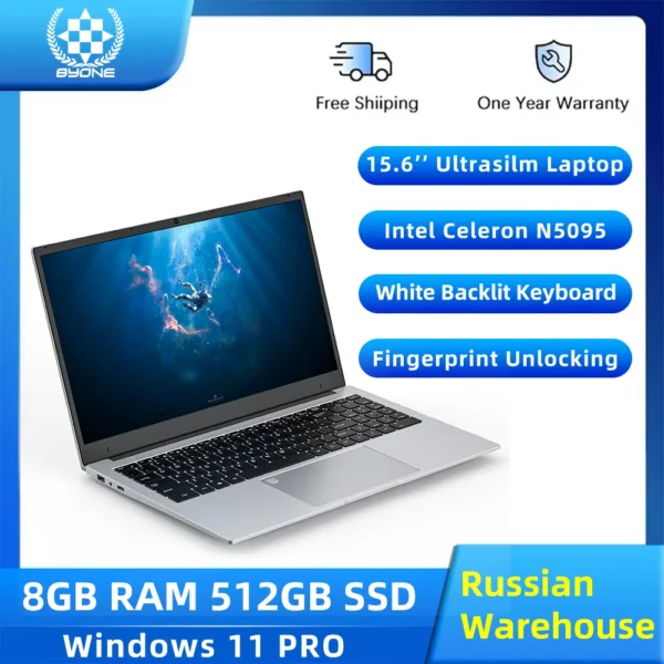 BYONE 15.6 Inch Slim Laptop Intel Celeron N5095 12G 16GB RAM 512GB 1T SSD Keyboard Backlight Fingerprint Unlock Portable Laptops - Image 2