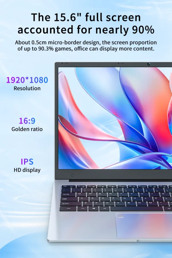 BYONE 15.6 Inch Slim Laptop Intel Celeron N5095 12G 16GB RAM 512GB 1T SSD Keyboard Backlight Fingerprint Unlock Portable Laptops - Image 3