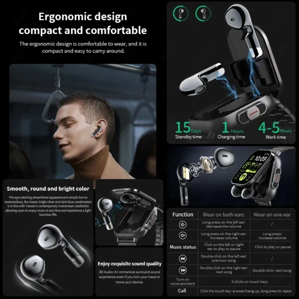 LIGE New TWS Smart Watch Men 2 in 1 With Earbuds Heart Rate Monitor Bluetooth Call Wireless Earphone Music Play Sport Smartwatch - Image 3
